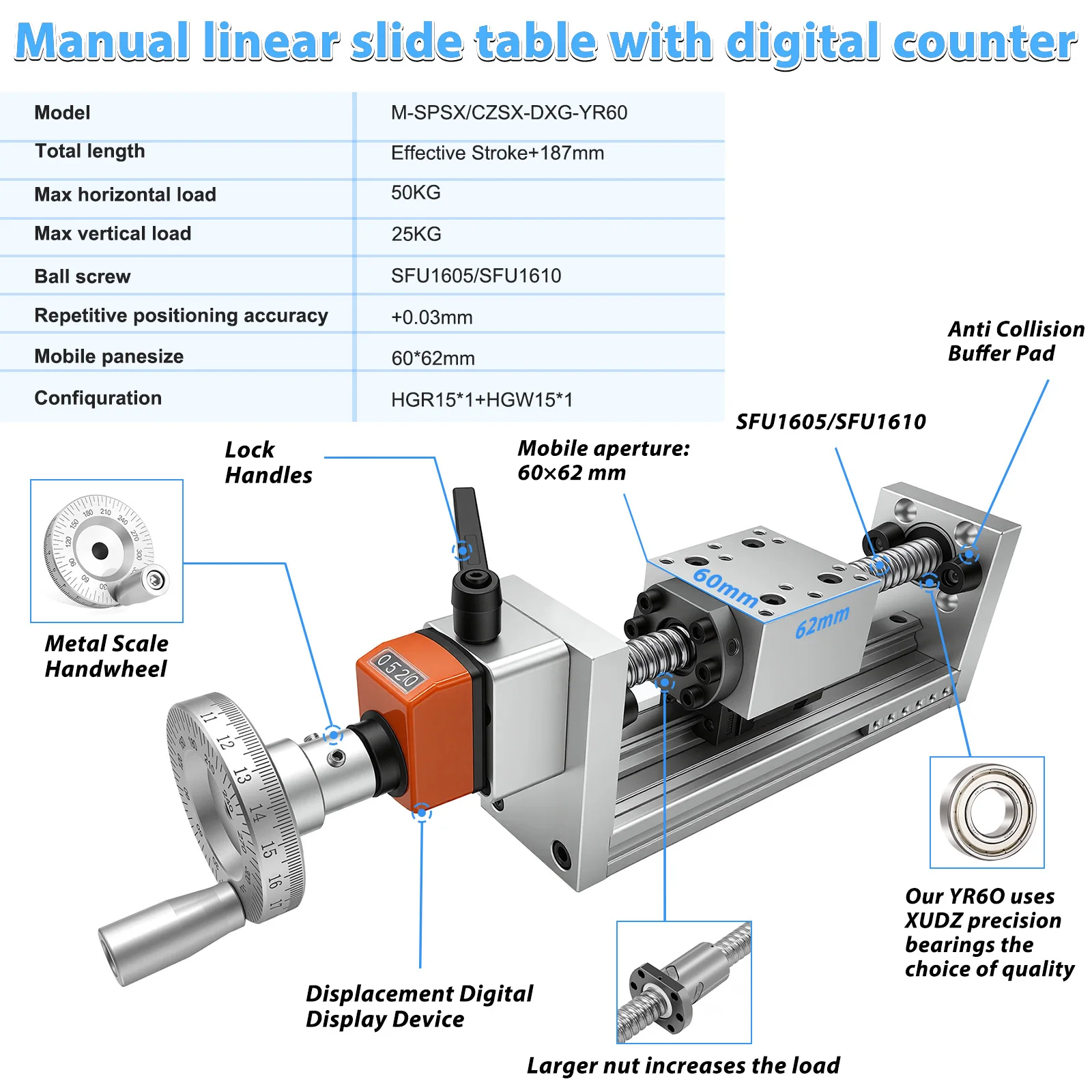 60KG Load Manual Linear Guide  - Linear Guide Rail ulasan dan harga